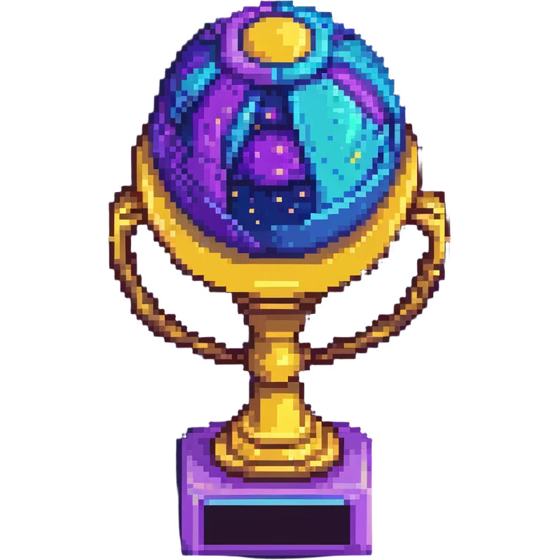 Alien civilization trophy with cosmic color spectrum, celestial blues and violet hues of distant galaxies emoji