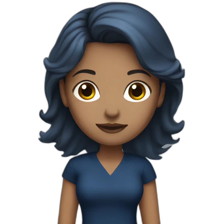 Young white woman dark blue outfit emoji