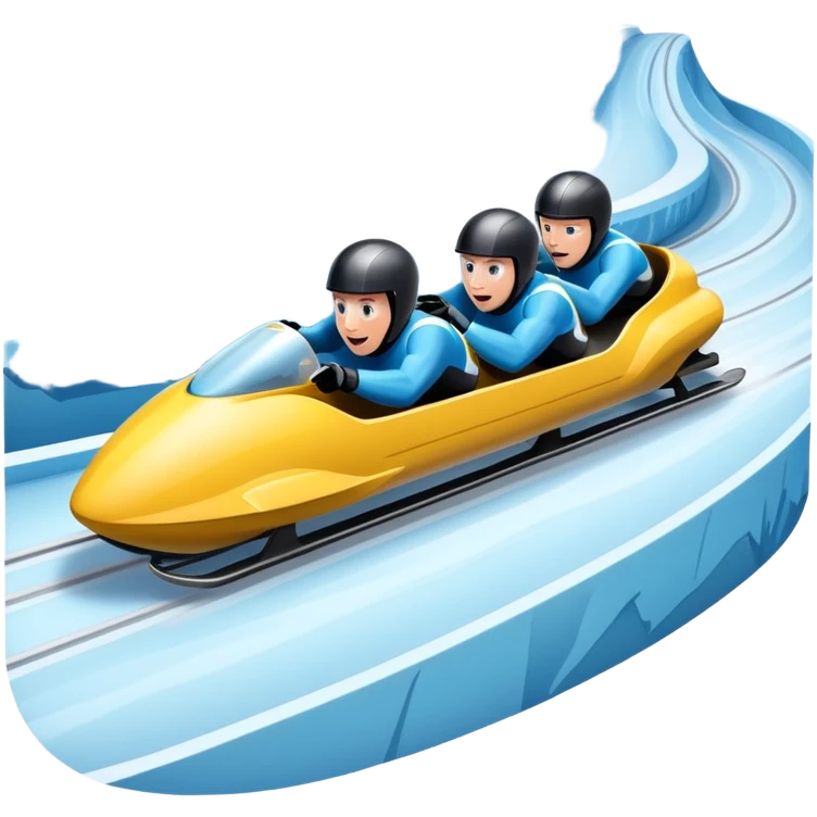 An icon featuring a sleek bobsled with athletes racing down an icy track at high speed, helmets on and bodies aligned for aerodynamics. Surrounded by icy curves, snowbanks, and a wintry mountain backdrop. Transparent background captures the thrill and precision of bobsleigh. emoji