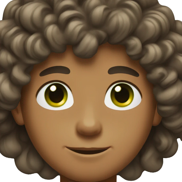 Tan boy with green eyes and shoulder length curly dark brown hair  emoji