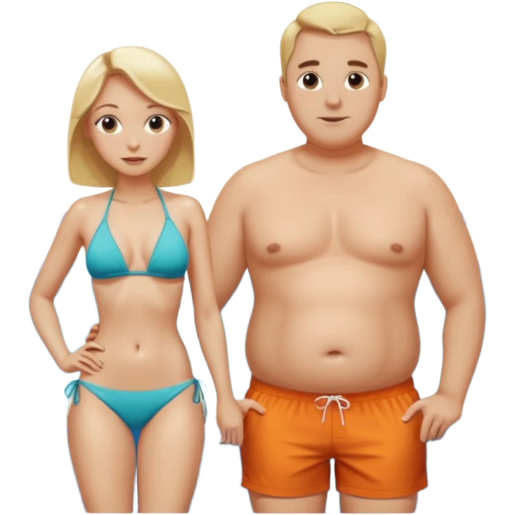 Emoji, 2 alte personen an der poolbar: 1x Frau sehr schlank mit mittellangem, blondem Haar, Bikini/ 1xMann: dicker Bauch, Halbglatze, Badeshorts.  emoji