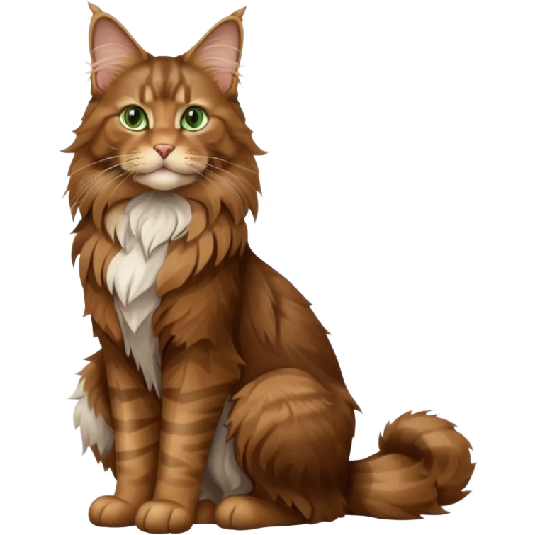 A high-resolution photo-realistic digital illustration of a brown maine coon cat, full body noble maine coon sitting emoji