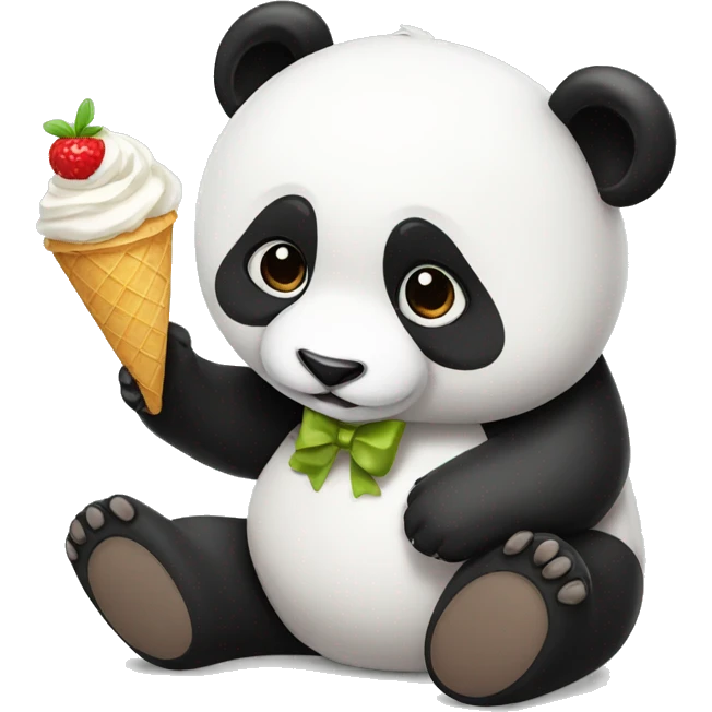 Panda with bow on its head eating icecream emoji