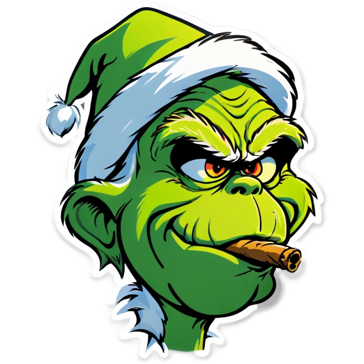The grinch with a joint in his mouth emoji