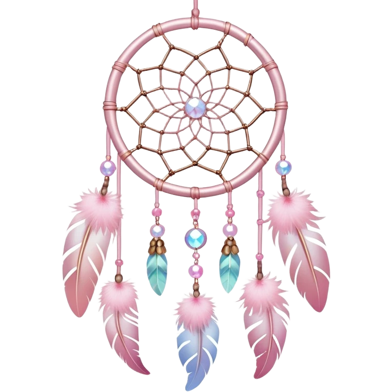 Hanging Iridescent pastel pink sakura crystals white-pearly suncatcher dreamcatcher with bells and feathers emoji