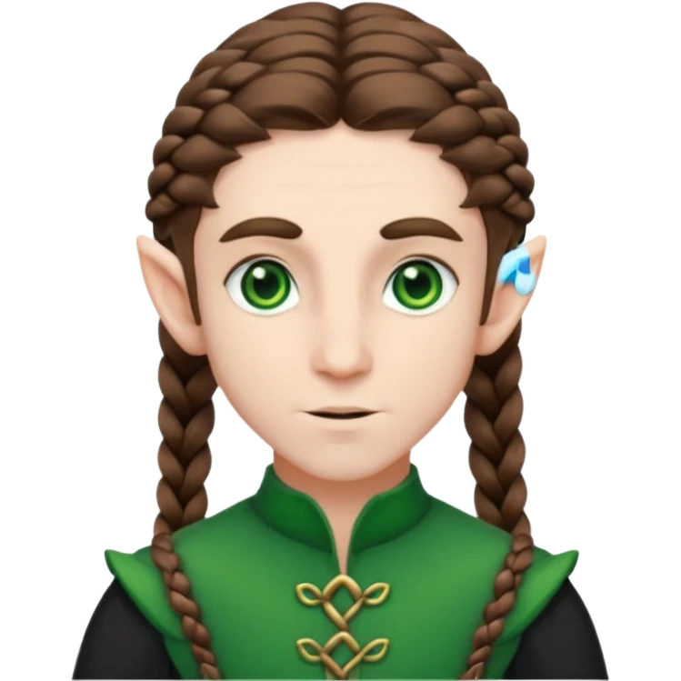 elves with braided brown  hair man black dree emoji