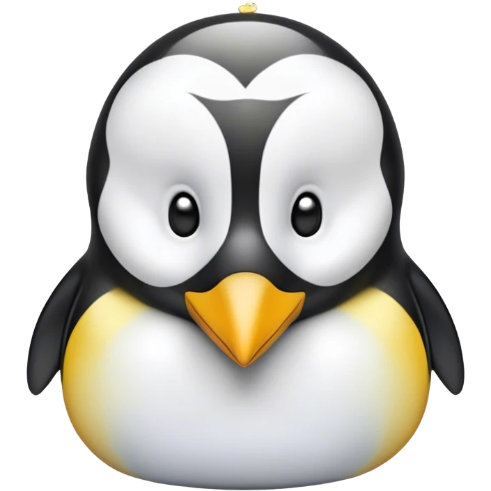 Cinematic Cute Emperor Penguin Portrait Emoji, Head tilted playfully and inquisitively, with glossy, pristine plumage accented by a bright beak and round, sparkling eyes filled with curiosity, Simplified yet irresistibly adorable features, highly detailed, glowing with a warm, friendly icy glow, high shine, affectionate and lively, stylized with a touch of whimsical charm, bright and endearing, soft glowing outline, capturing the essence of a mischievous yet loving penguin that feels like it could slide out of the screen into your arms! emoji
