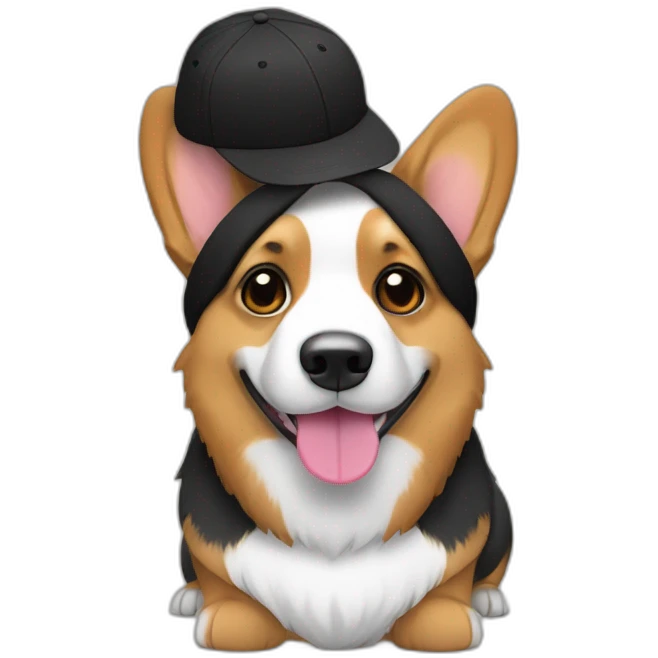 Corgi negro con gorro de psicina emoji