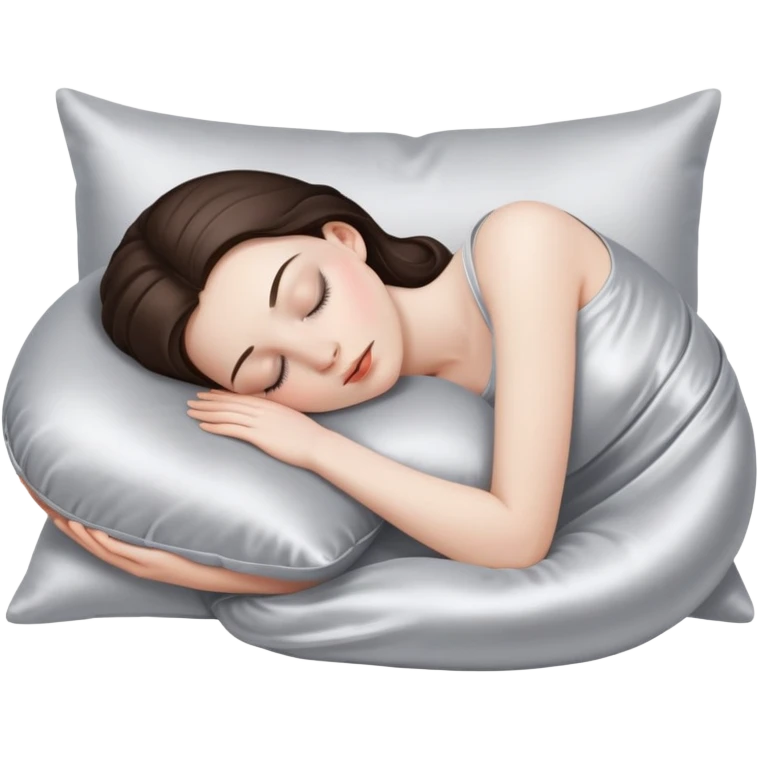 sleeping Barbie girl brunette white girl with a silver silk pillow emoji