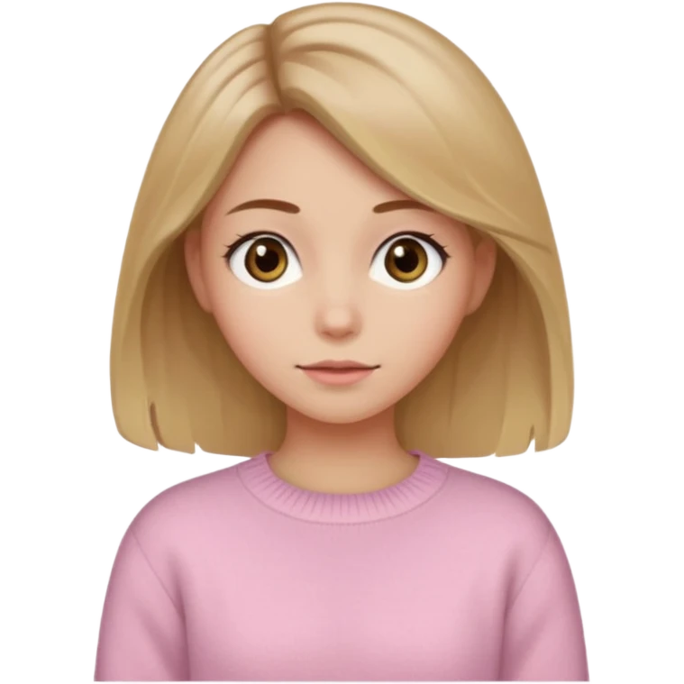 Crea una chica güerita con pelo café claro y raíces güeras, ojos rasgados cafés oscuros, suéter o camisa rosa claro emoji