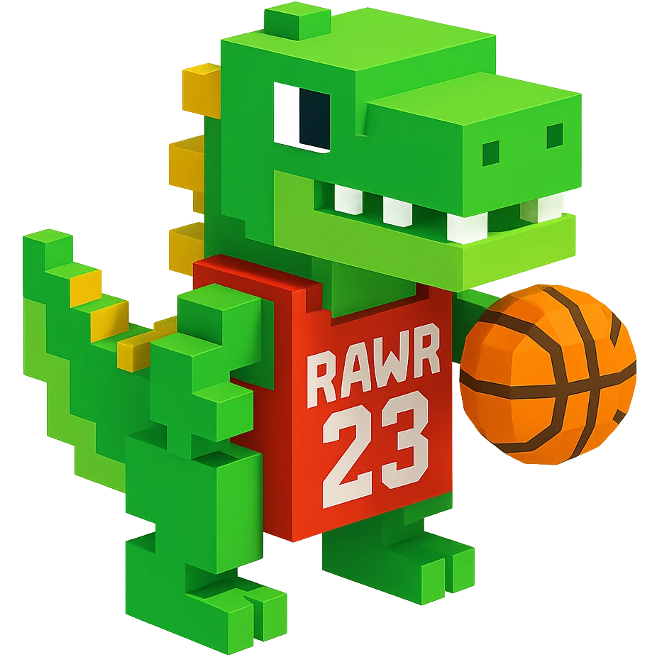 надпись "RAWR" динозавр с баскетбольном мячом в майке с надписью "23", no background  emoji