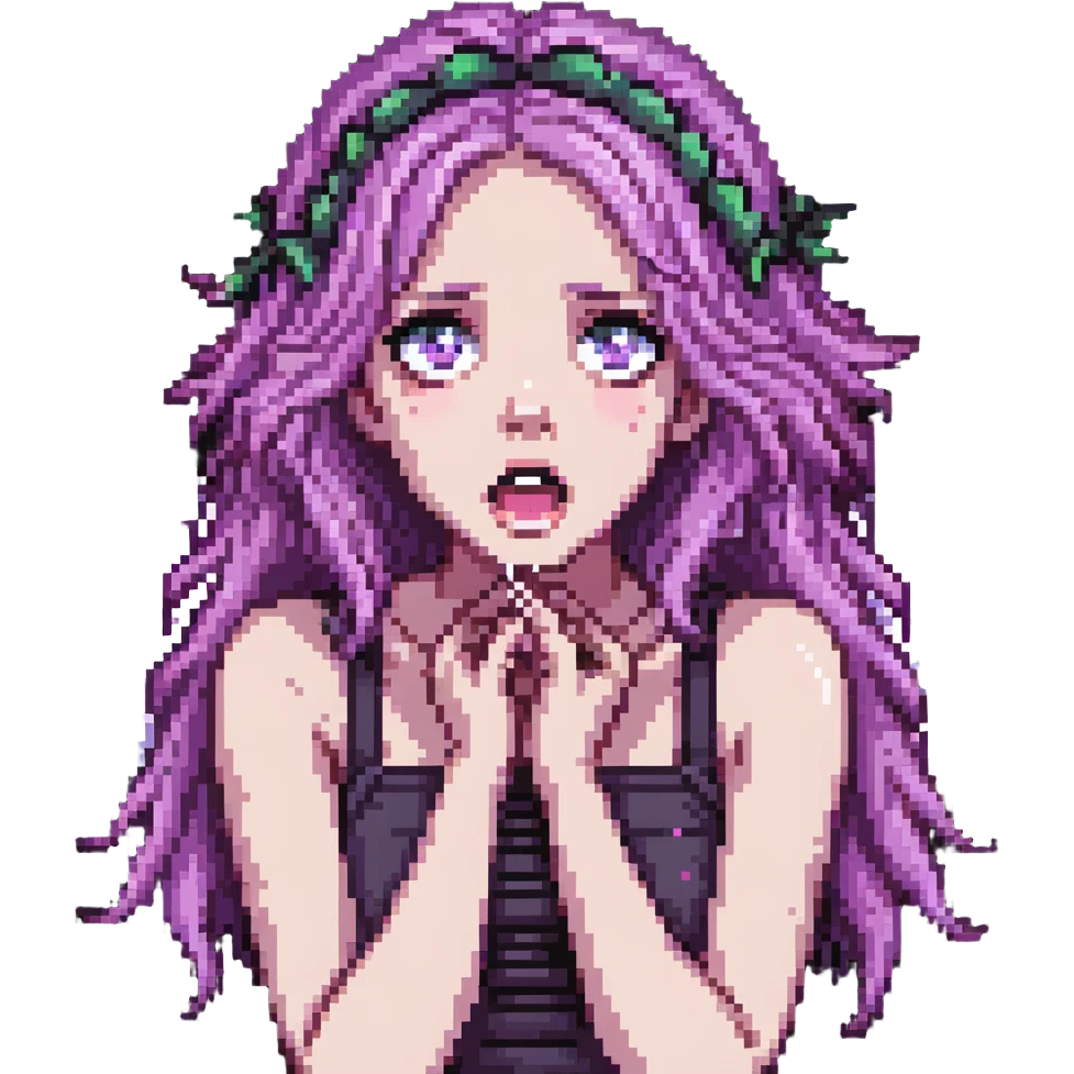white girl with purple and pink hair, shocked fairy expression emoji