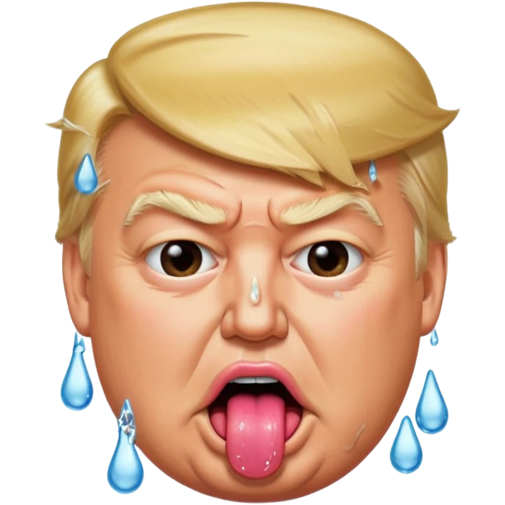 Trump with his super duper fat tongue out with a deep amount of saliva falling off his face emoji
