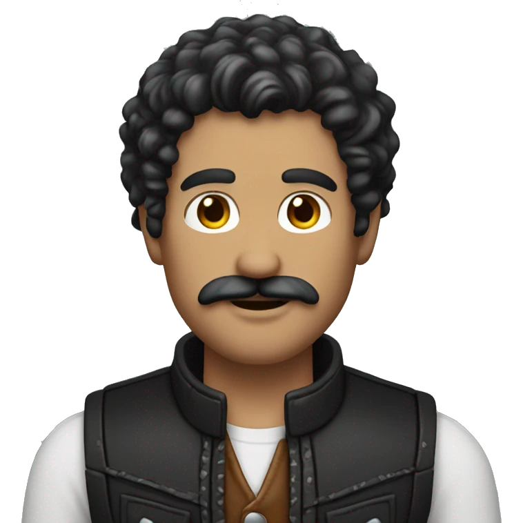 Man with black hair, large curly mustache and leather vest.  emoji