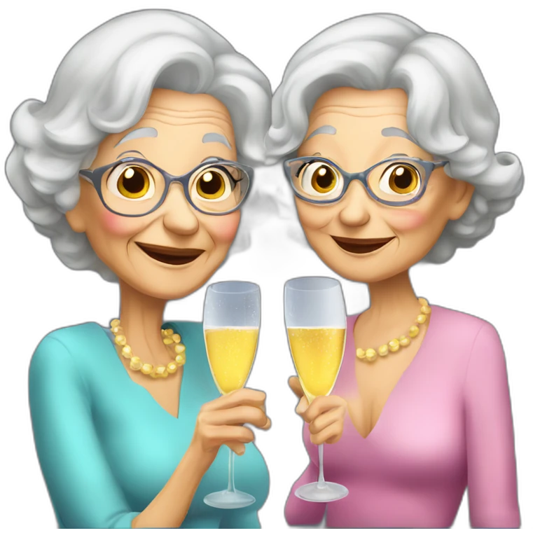 Very old grand ma & grand daughter drinking champagne emoji