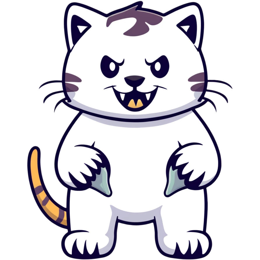 saber-toothed cat with a tiny body and enormous 8-inch fangs that are twenty times longer than its body, absurdly disproportionate teeth emoji