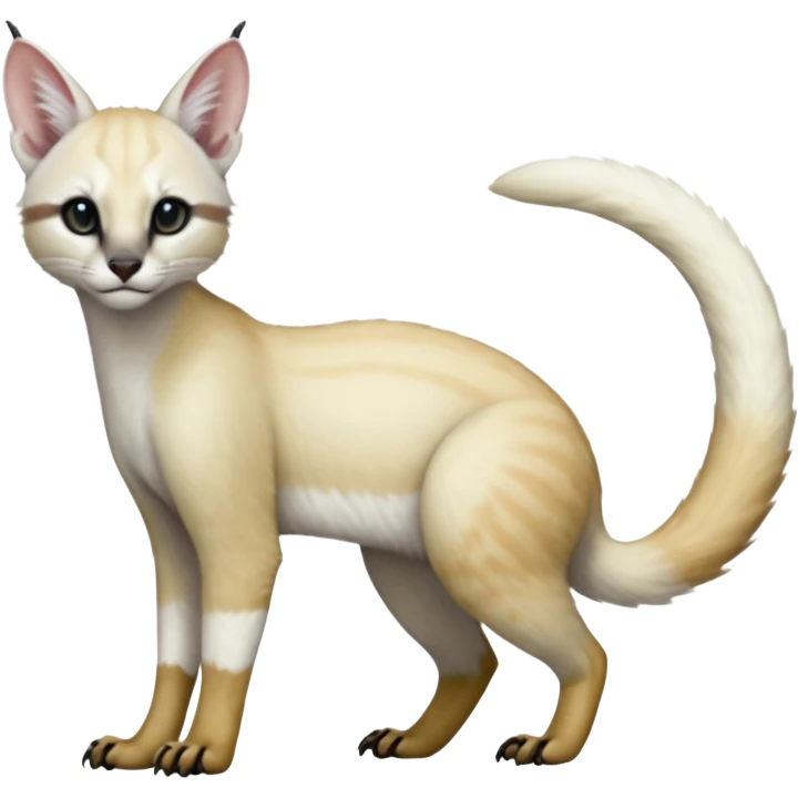 Colorful albino soft smooth silky pale light pastel white glorious divine exotic cute cool beautiful beautiful fantasy-caracal-civet-genet-sergal-vernid-Cacomistle-Trico-oncilla-animal-Fakémon-hybrid-fursona (full body) emoji