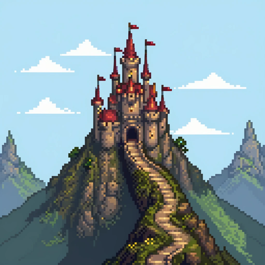 Fantasy castle on a mountain with a winding path emoji