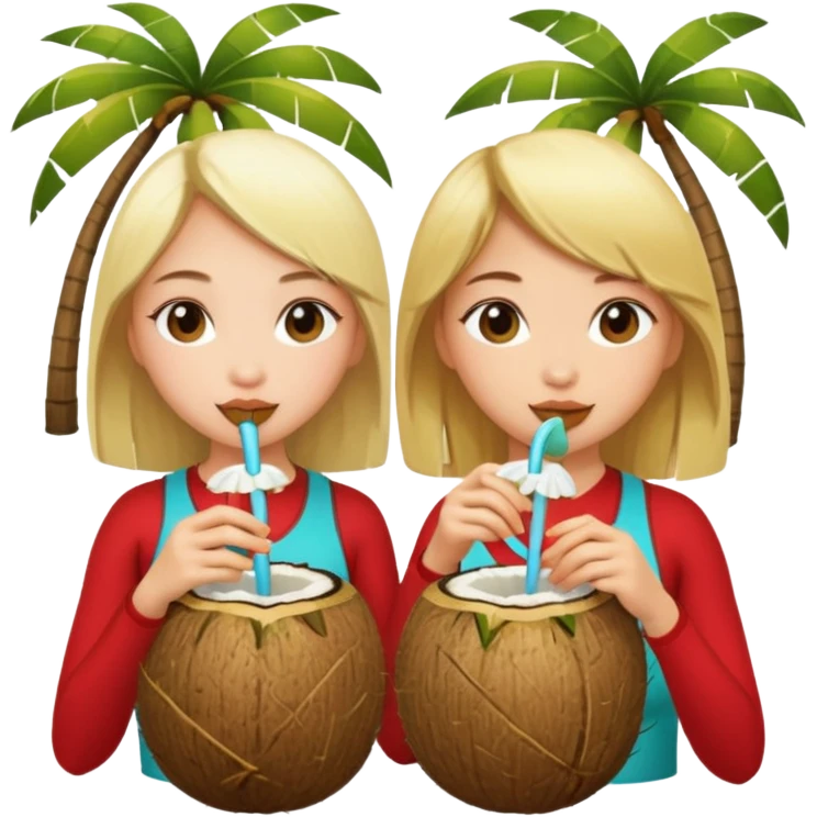 girls drinking out of a coconut one is Asian the other one is blonde  emoji