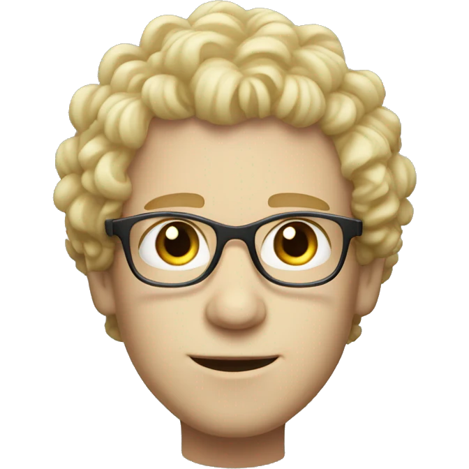male with eye glass blonde curly hair white skin blue eyes emoji