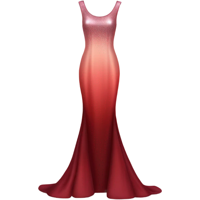 Realistic isolated long slim pastel red formal party satin dress with gradient shiny sparkling dark red emoji