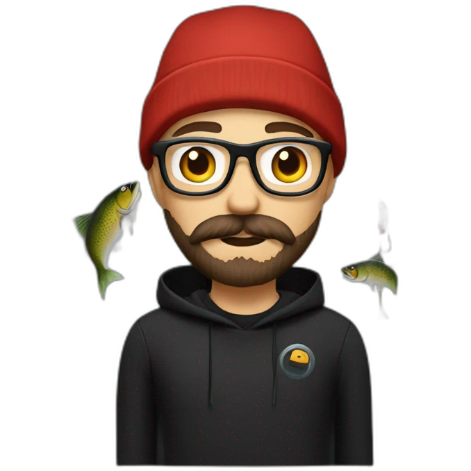 it nerd hoodie fishing beanie and mustache and beard all black emoji