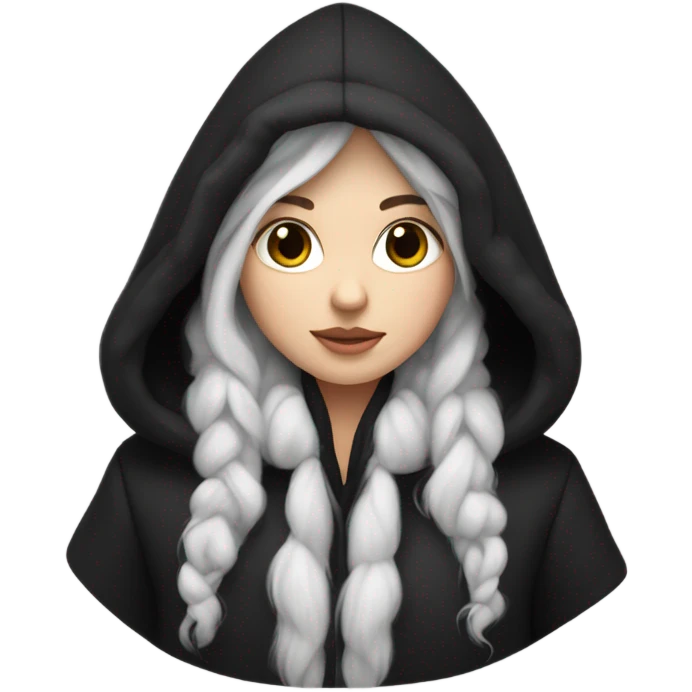 White skinned girl has a long hair wearing a black puff coat with a black fur hood emoji