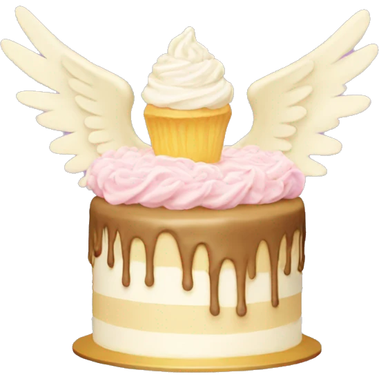 a cream cake flying with angel wings emoji