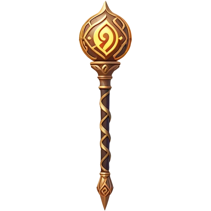 Clash of Clans aesthetic: Cinematic Playful Magic Staff Emoji, rendered in a 3D vector-style similar to standard emojis with minimal shading and bold, simplified shapes. A compact, isometric enchanted staff with intricate runic carvings and a glowing orb at its tip, softly glowing with a mystical arcane charm. Simplified yet unmistakably iconic, highly detailed and consistent, glowing with a soft radiant glow and high shine. Stylized with a touch of legendary sorcery and a soft glowing outline, capturing the essence of a powerful magic staff with a friendly, playful vibe! emoji