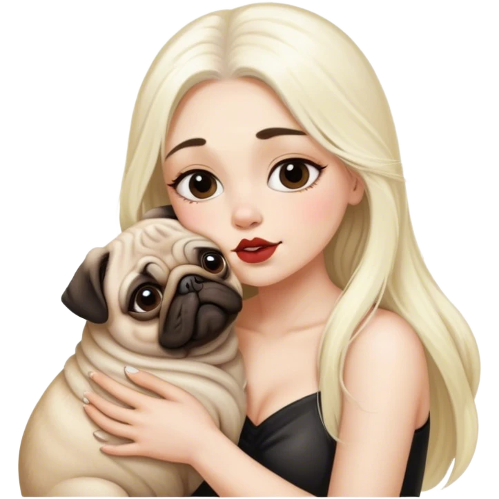 Блондинка с длинными белыми волосами целует мопса emoji