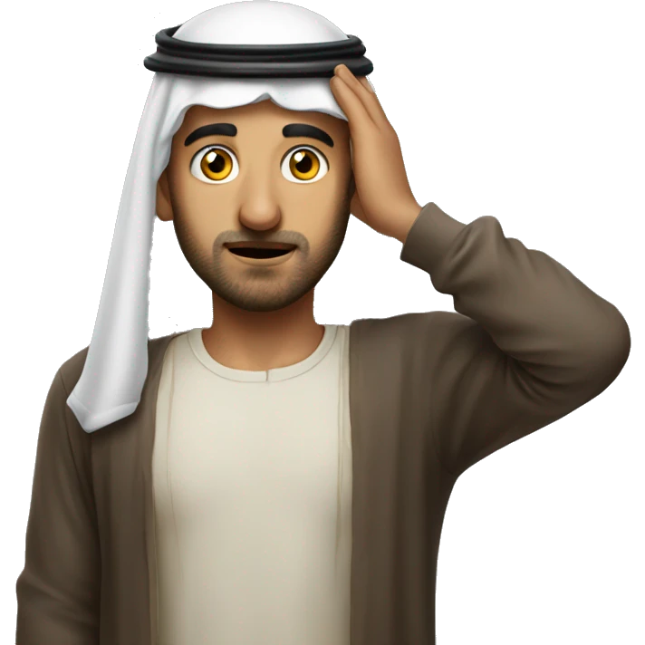 Arab holding his head with his hands photorealistic serious emoji