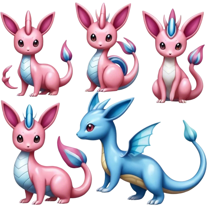 Shiny Milotic-Sylveon-Espeon-Vaporeon-Dragonair-Pokémon full body emoji