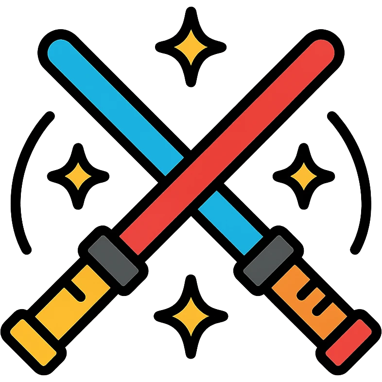 two lightsabers (one blue, one red) striking together, with stylized sparks and curved motion lines emoji