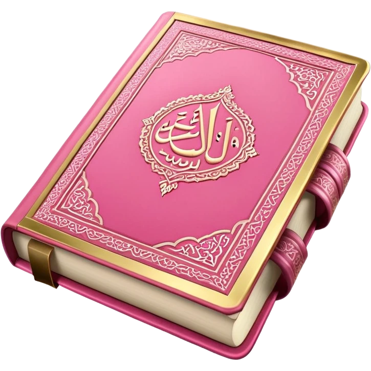 Pink Quran holy book with Arabic writing "الله" on the top emoji