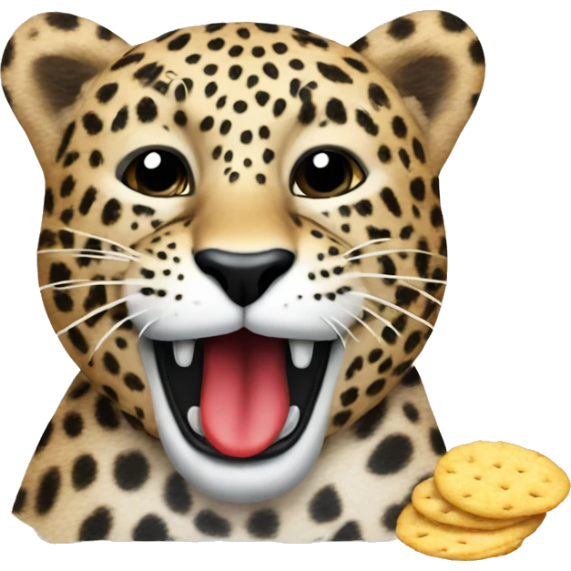 A leopard snowman, eating crisps  emoji