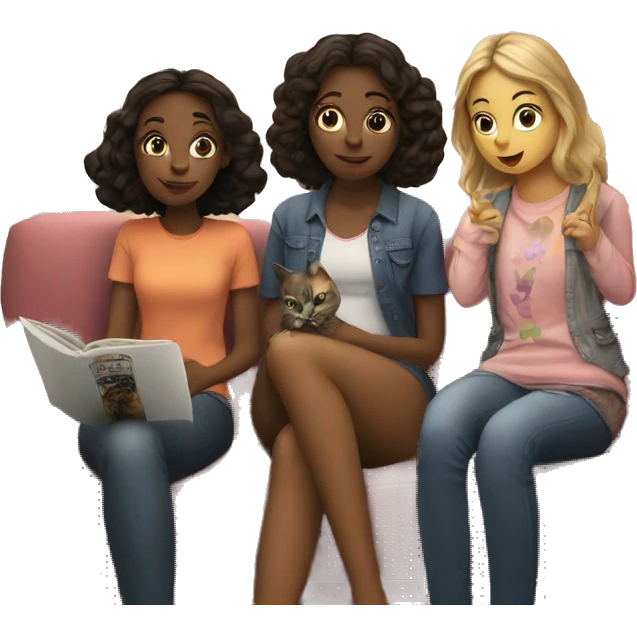 Two girls and a cat watching a movie in a house in Paris emoji