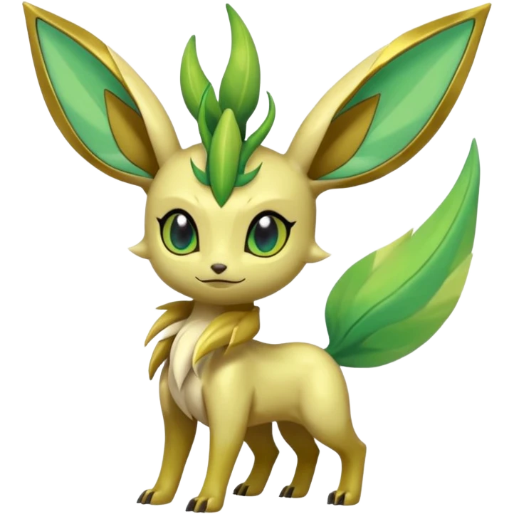 Shiny Aural Leafeon-Keldeon-Celebi-Helioptile-Heliolisk-Fakémon-fusion (full body) emoji