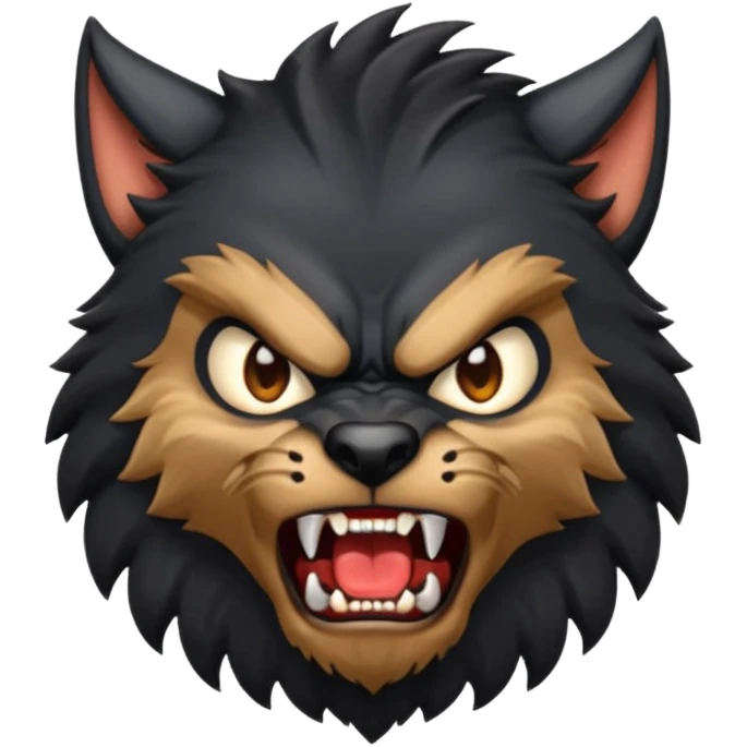 Create an emoji of Werewolf half bodied till waist sharp nails angry face black emoji