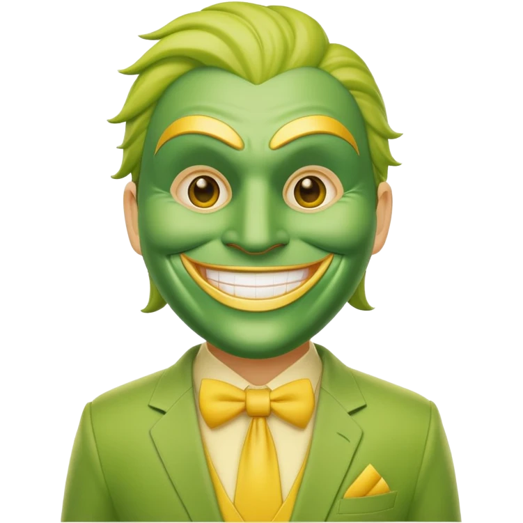 Green faced character with yellow suit and big smile from The Mask movie emoji