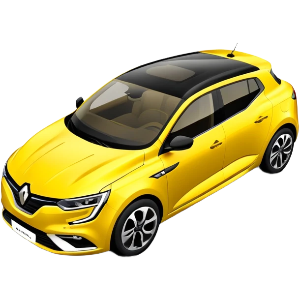 Renault Megane E-Tech electric car, 3/4 angle view, yellow color with black accents emoji