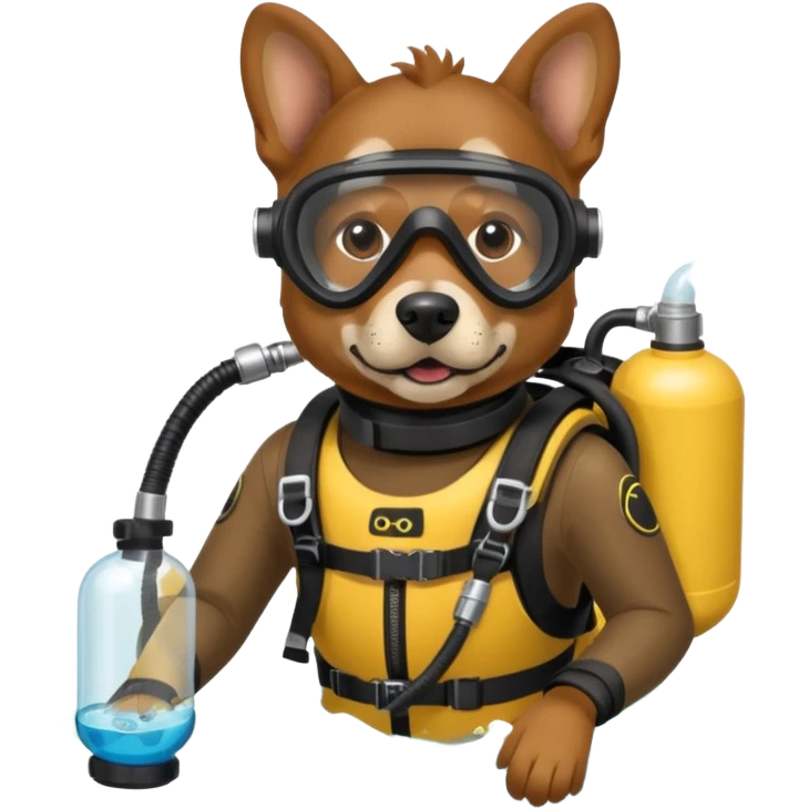 dog wearing scuba gear dive into the sea with diver mask and oxygen tank emoji