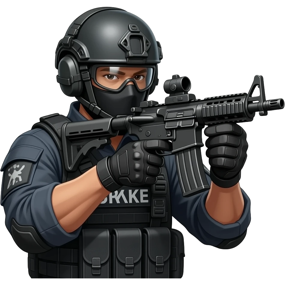 A swat guy that is ponting emoji