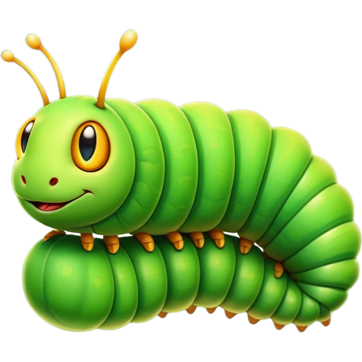 Cinematic Noble Caterpillar Portrait Emoji, Poised and vibrant, with a segmented, gently curving body adorned in bright, lively hues and delicate, inquisitive eyes, Simplified yet charmingly detailed features, highly detailed, glowing with a soft, verdant radiance, high shine, intelligent and resilient, stylized with an air of natural transformation, focused and curious, soft glowing outline, capturing the essence of a watchful caterpillar that appears ready to inch out of the screen with gentle determination! emoji