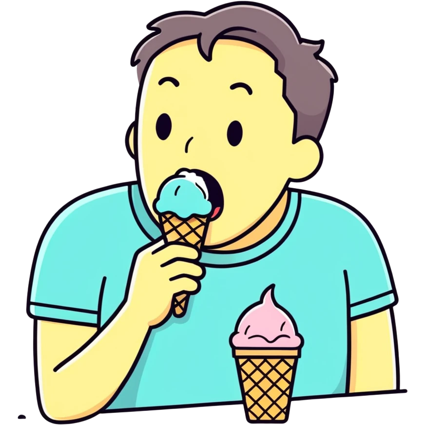 Man eating icecream crying emoji