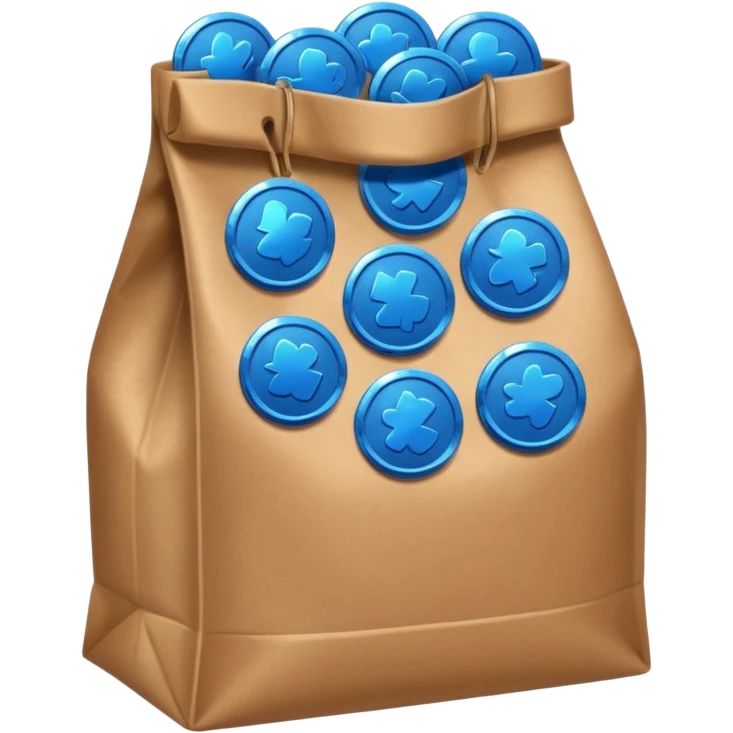 brown bag of blue coins emoji