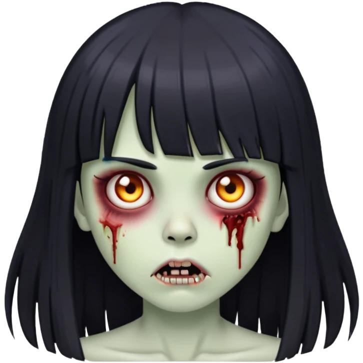 a zombie girl with long straight black hair and bangs emoji