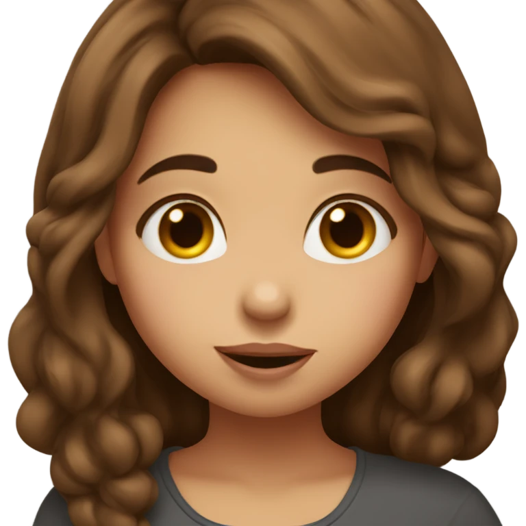 A girl with brown hair saying I love you too! And blowing a kiss emoji