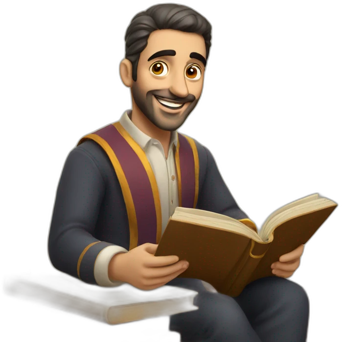 Armenian men reading book and looking at camera and smiling  emoji