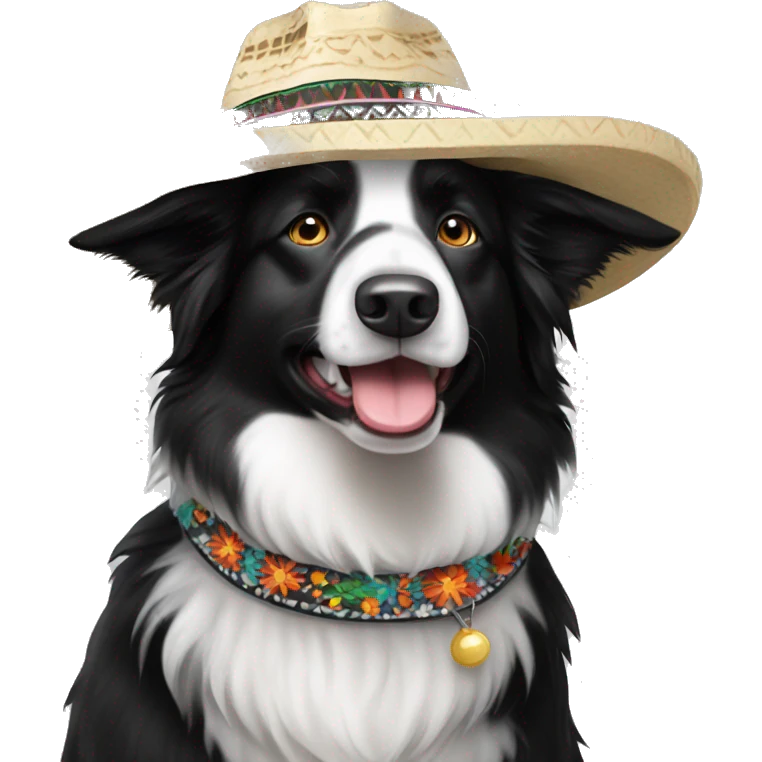 Black and white border collie with sombrero  emoji