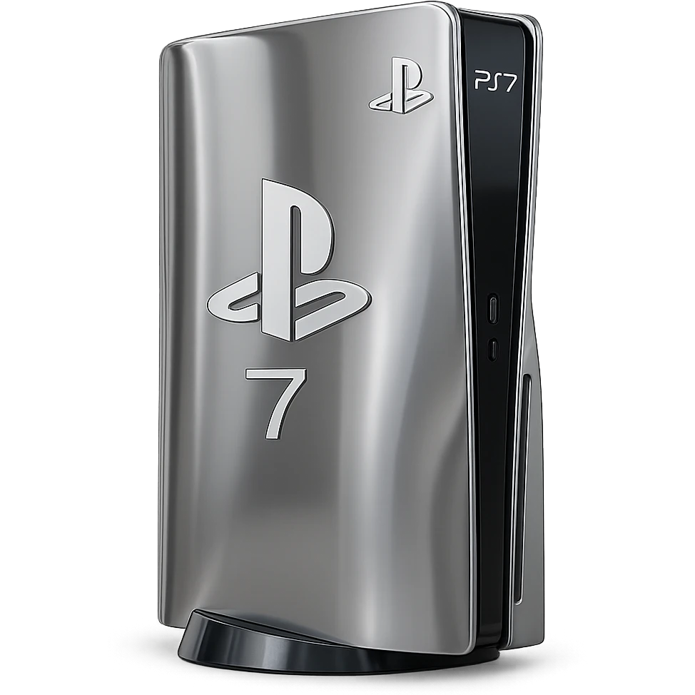 chrome style PlayStation 7 console with shiny metallic finish emoji